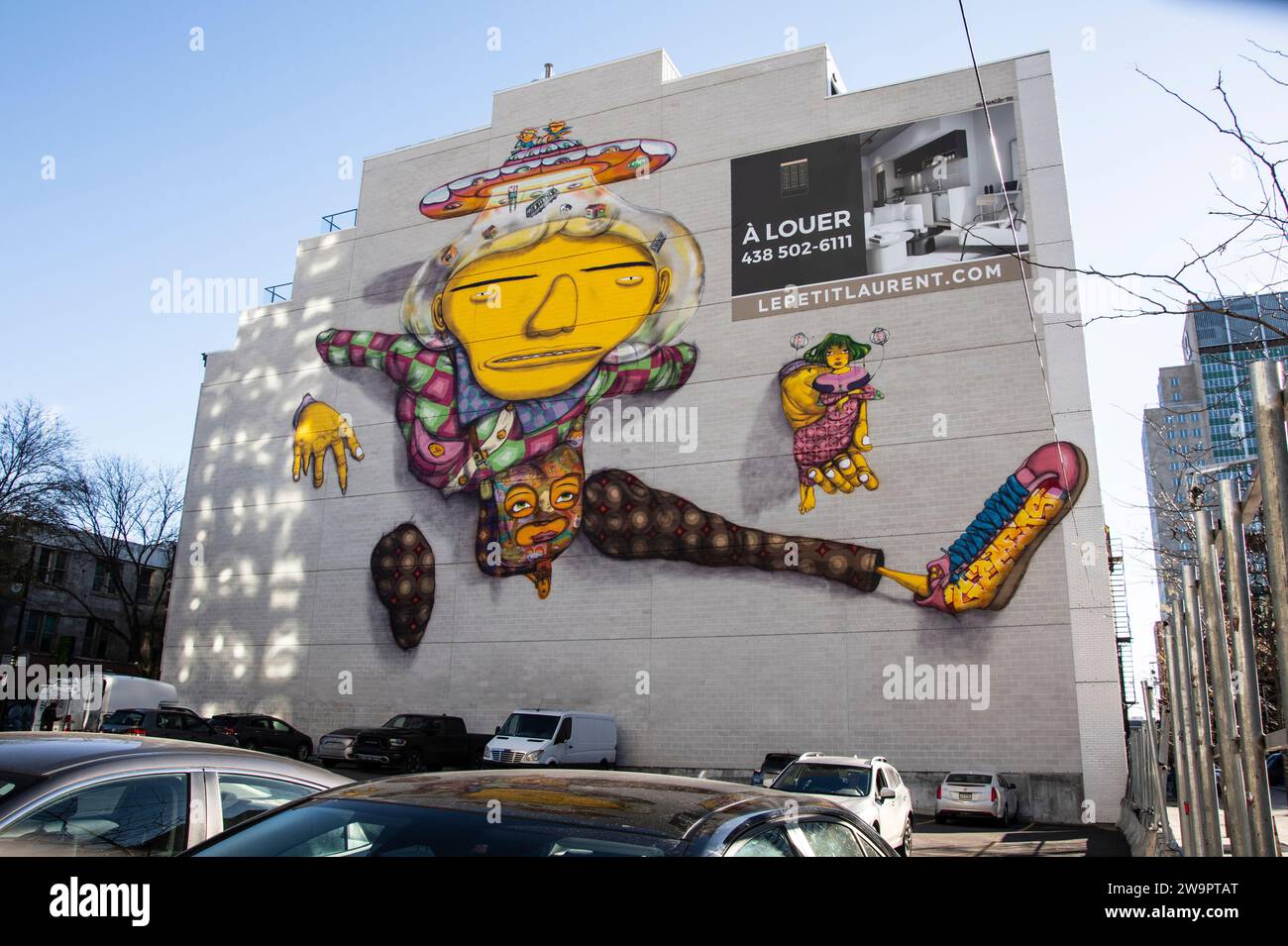 OS Gemeos Wandgemälde auf St. Laurent im Zentrum von Montreal, Quebec, Kanada Stockfoto