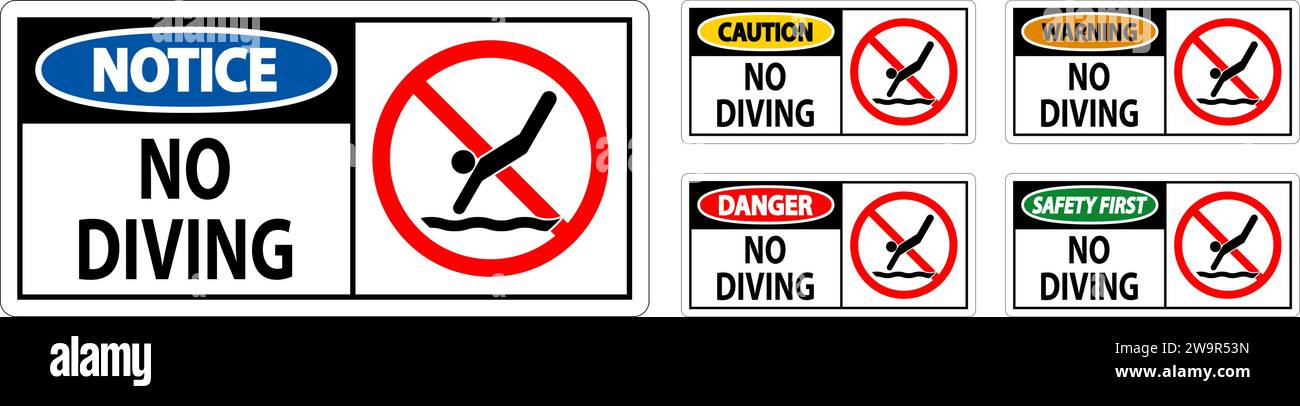 Schwimmbad Schild Achtung Kein Tauchen Stock Vektor