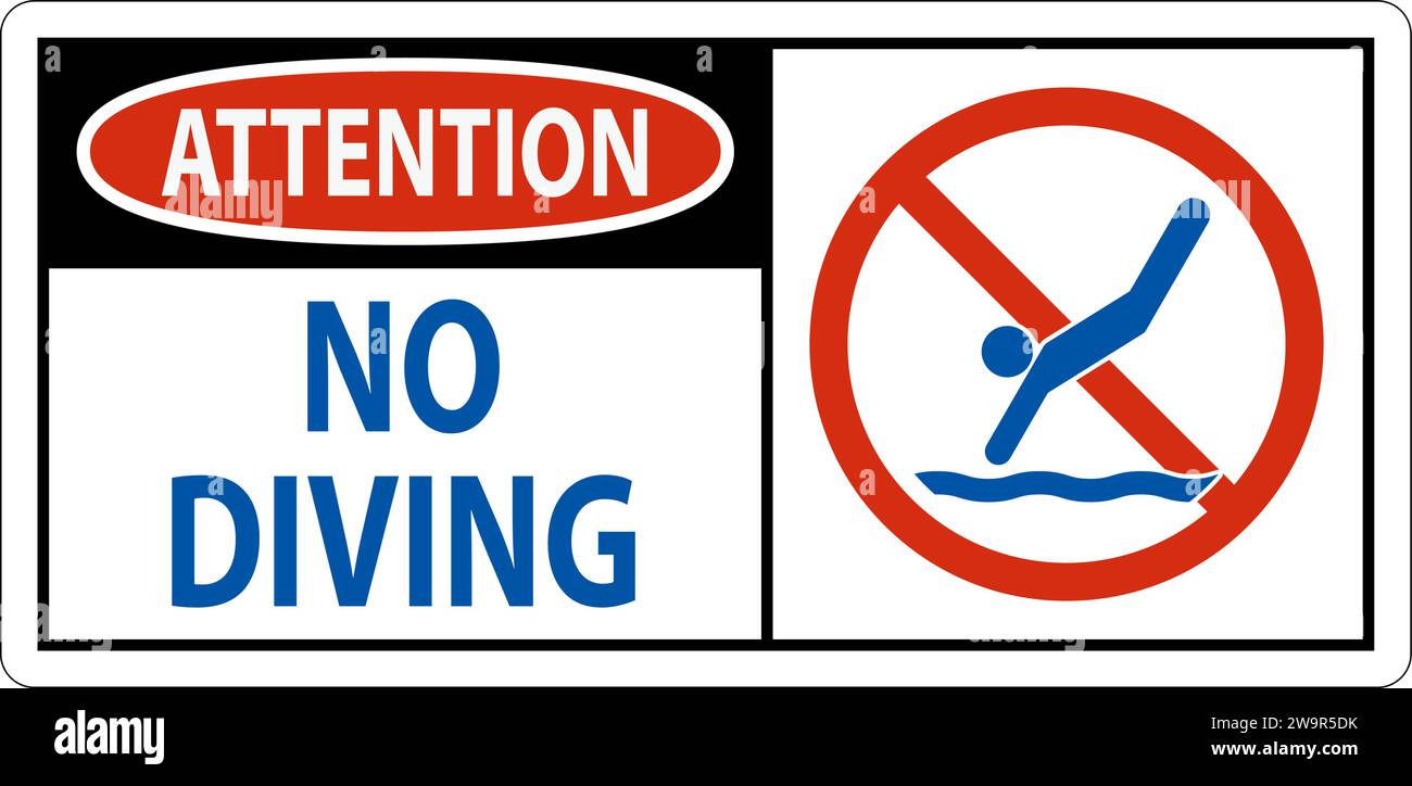 Schwimmbad Schild Achtung Kein Tauchen Stock Vektor