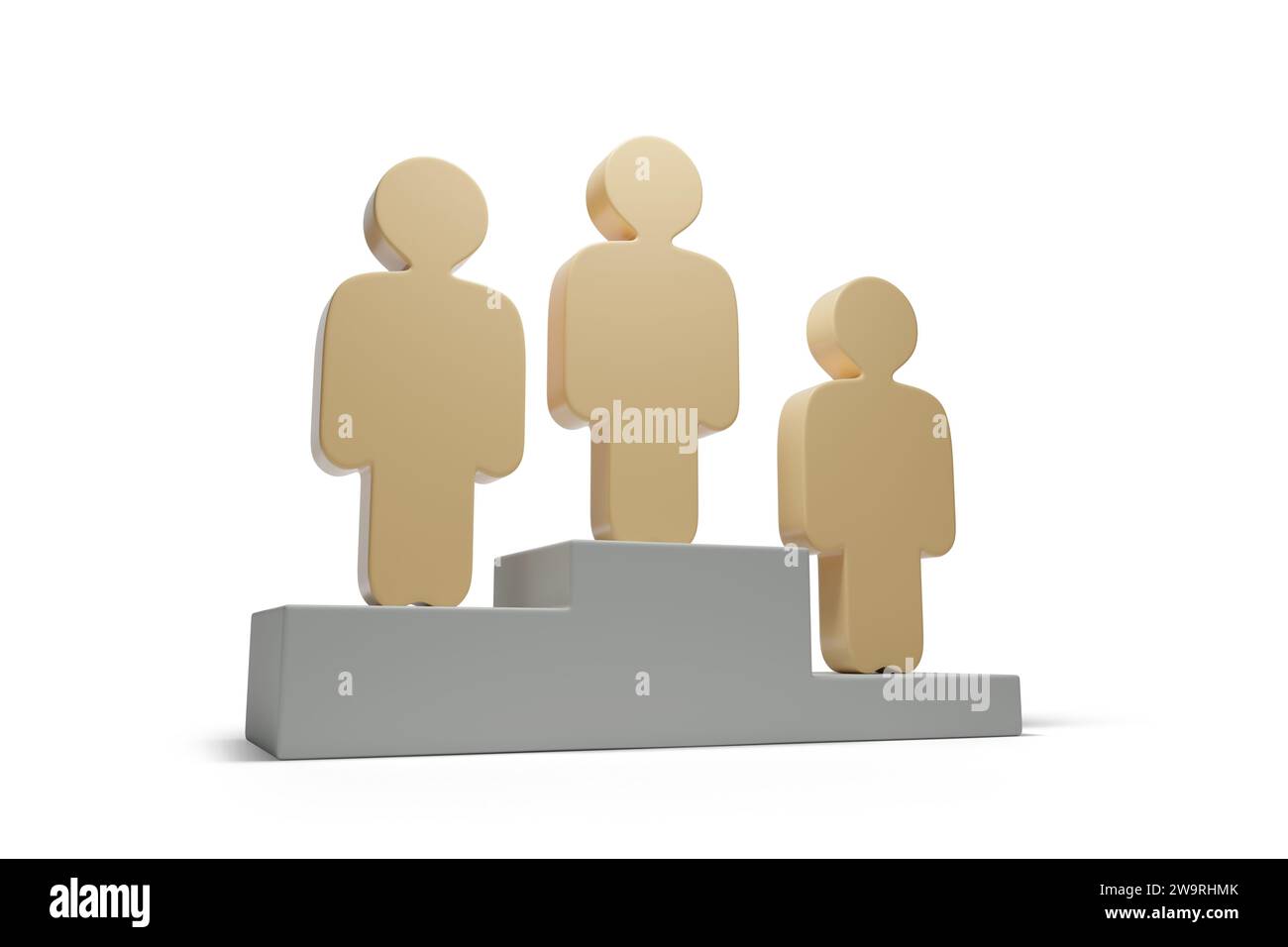 Hölzerne menschliche Figuren auf einem Podium. 3D-Abbildung. Stockfoto