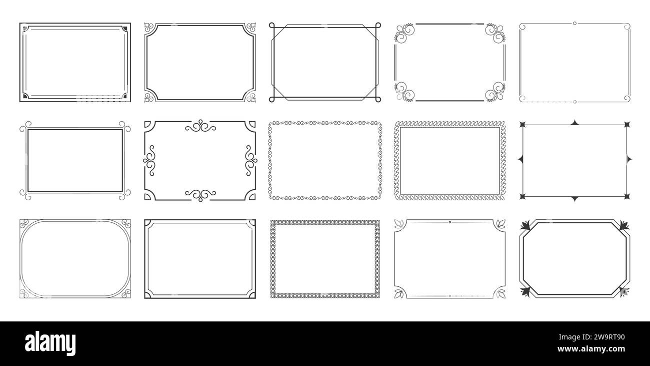 Rechteckige Kalligraphierahmen, Satz 346 Stock Vektor