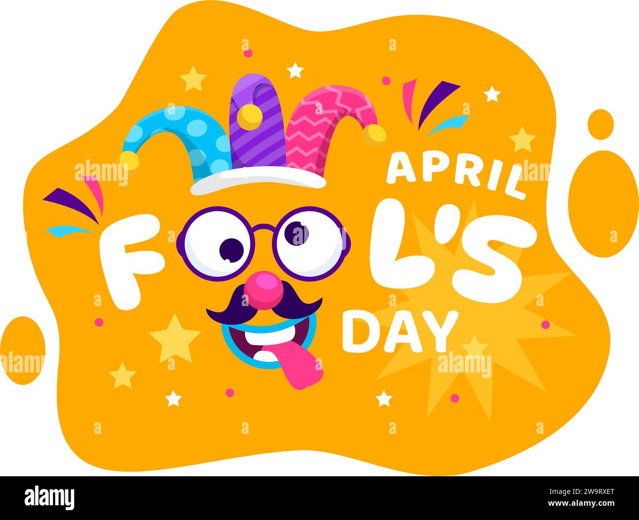 Illustration zum Feiern des fröhlichen Aprilfeiertags mit Narrenmütze und einer Box, die Überraschungen enthält, um die Menschen in Flat Cartoon Holiday zu überraschen Stock Vektor