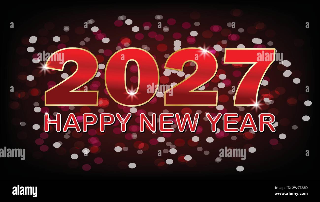 2027 Happy New Year Hintergrund mit Bokeh Lichtern. Vektorabbildung. Stock Vektor