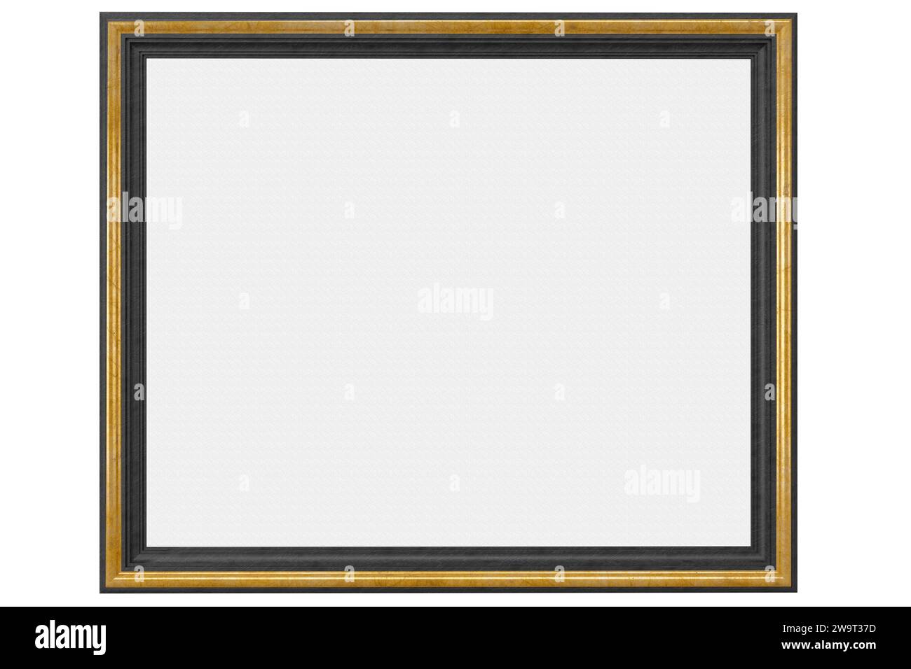 Schwarzer Rahmen, mit goldenem, vergoldetem Rand, mit zentralem Leerraum zum Einfügen von Bildern oder Text. 3D-Abbildung Stockfoto