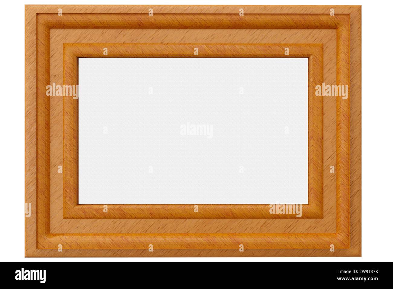 Holzrahmen mit mittigem Leerraum für das Einfügen von Bildern oder Text. 3D-Abbildung Stockfoto
