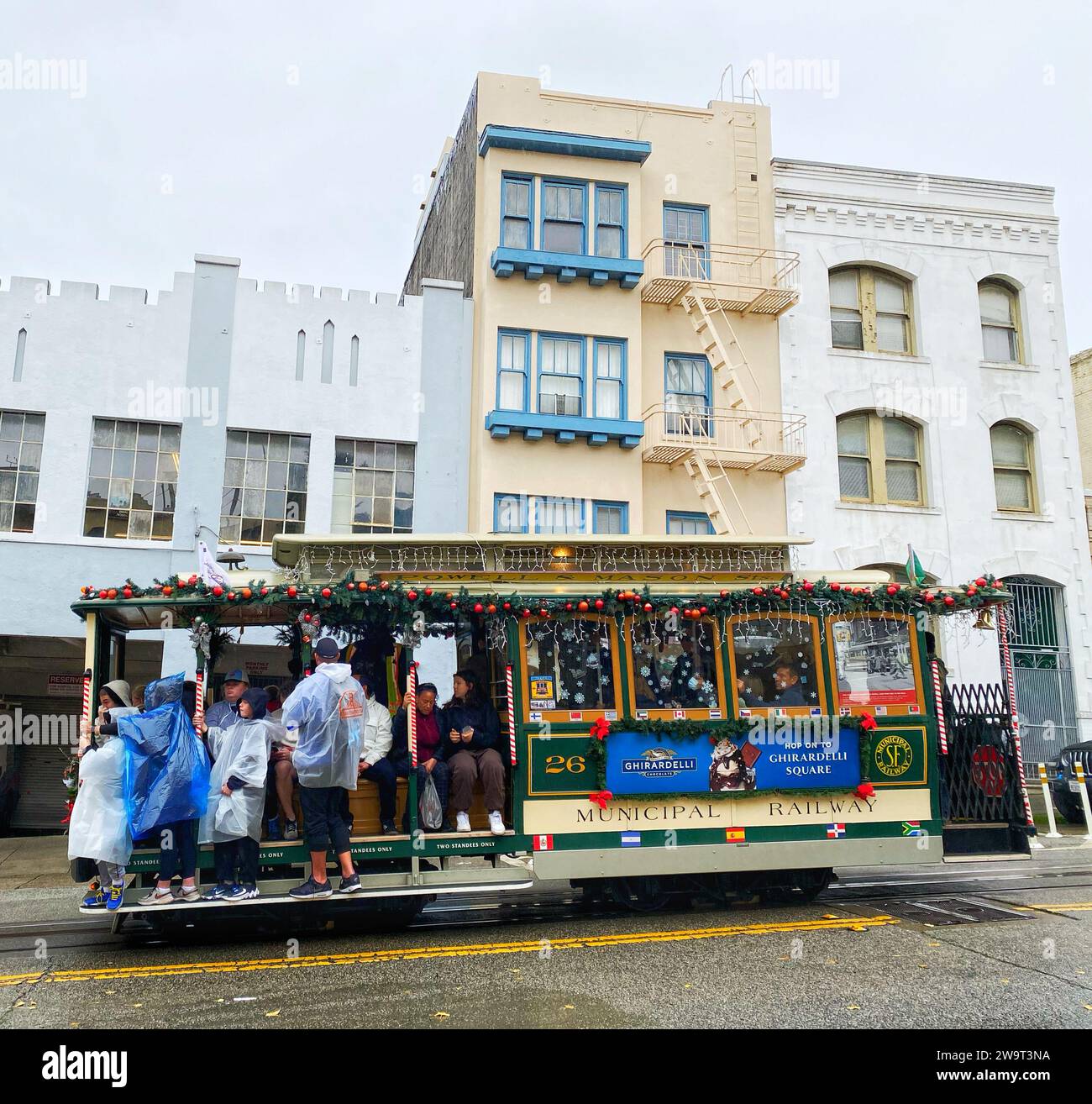 San Francisco Cable Car dekoriert zu Weihnachten Stockfoto