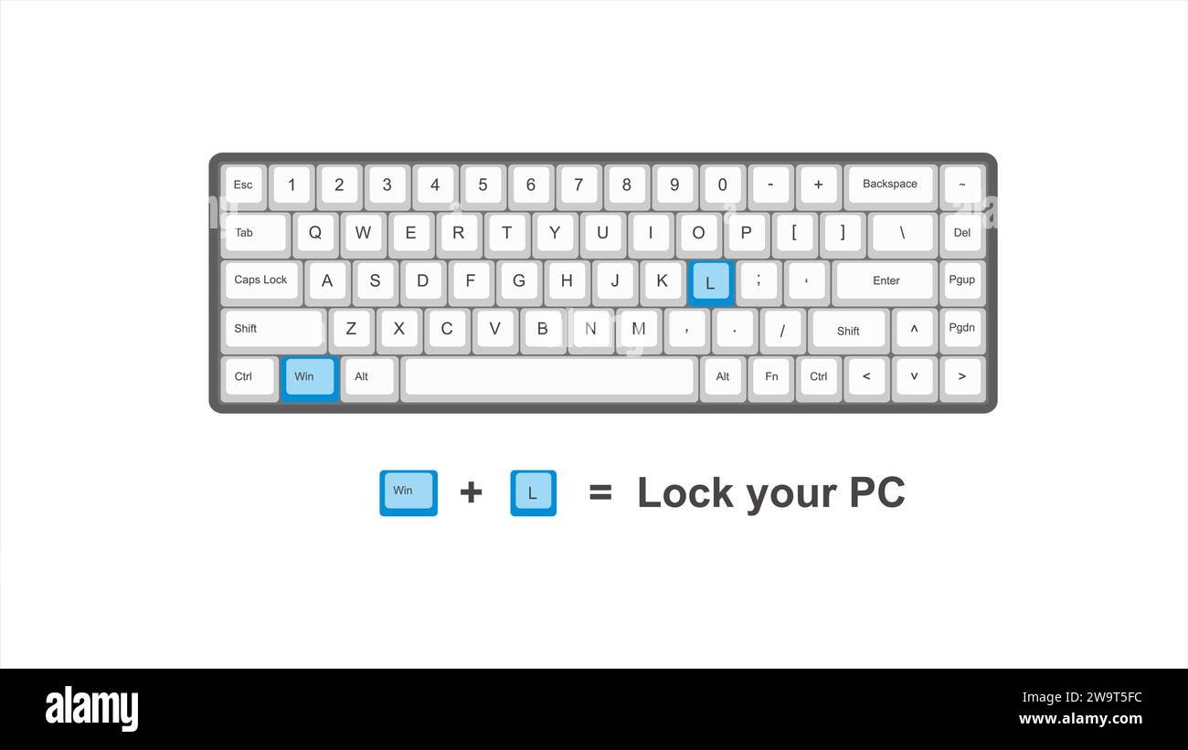 Vektorsteuerung WIN+ L = PC sperren - Tastenkombinationen - Fenster mit weißer und blauer Tastatur-Illustration und transparentem Hintergrund isoliert Hotk Stock Vektor