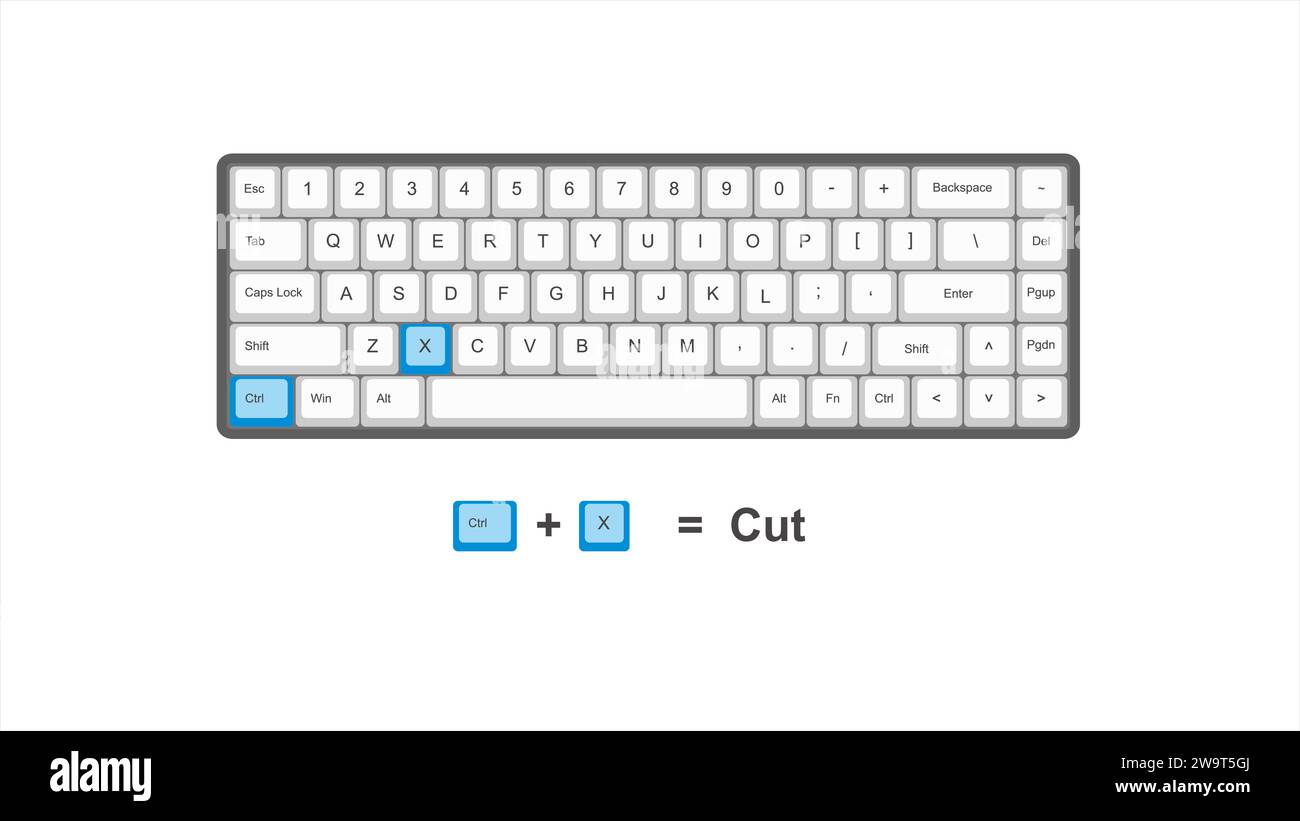 Vektorsteuerung STRG C Ausschneiden - Tastenkombinationen - Fenster mit weißer und blauer Abbildung der Tastatur und transparentem Hintergrund isolierter Hotk Stock Vektor