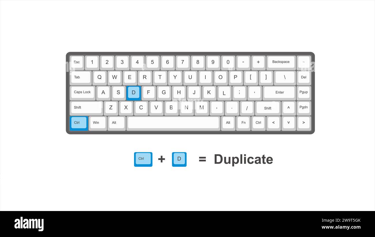 Vektorsteuerung STRG D Duplizieren - Tastenkombinationen - Fenster mit weißer und blauer Tastatur-Illustration und transparentem Hintergrund isoliert Hotk Stock Vektor