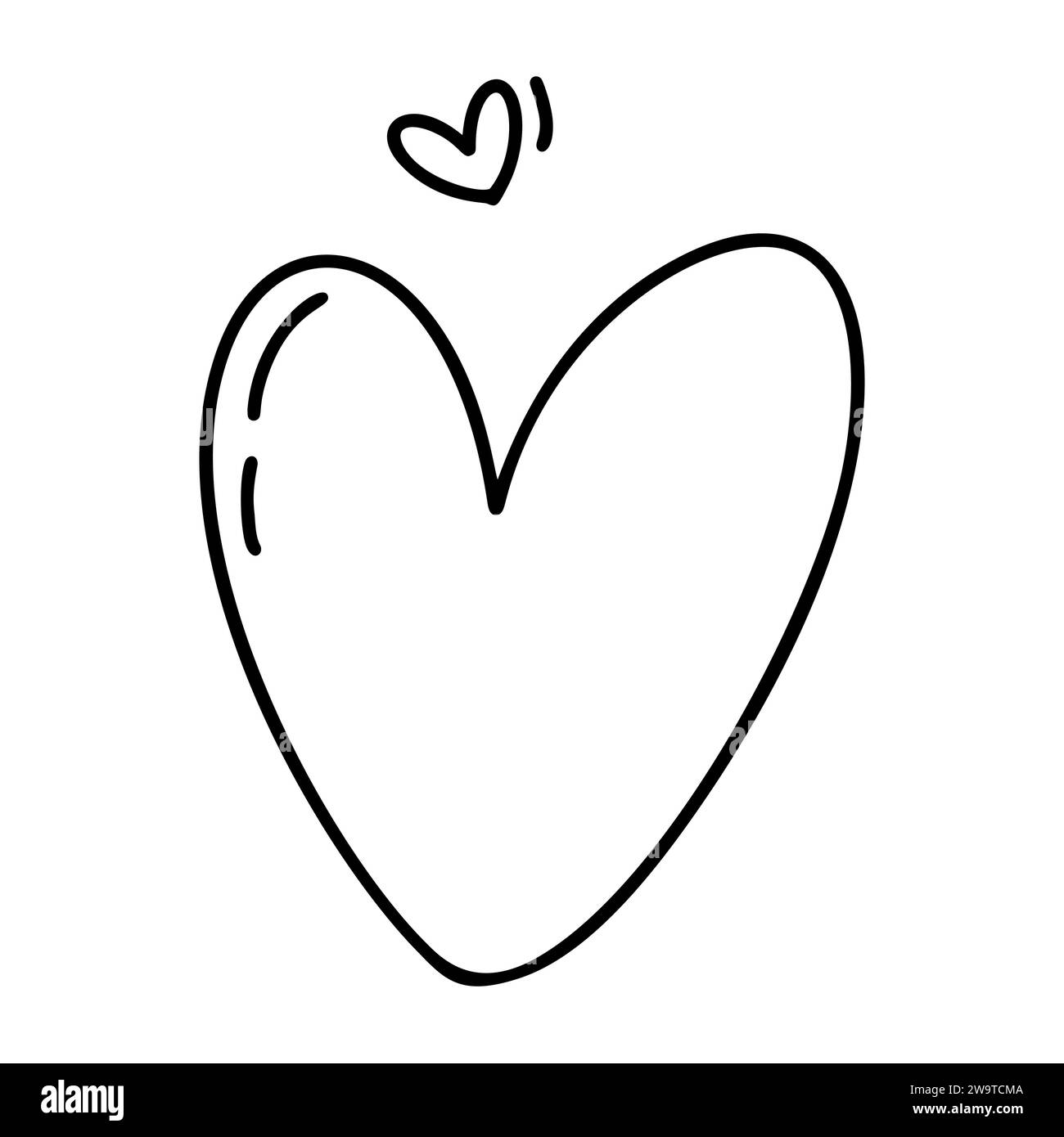 Hand gezeichnet Liebe Herz Vektor Logo Linie Illustration. Schwarze Kontur. Element Monoline für Valentinstag Banner, Poster, Hochzeitsgrußkarte Stock Vektor