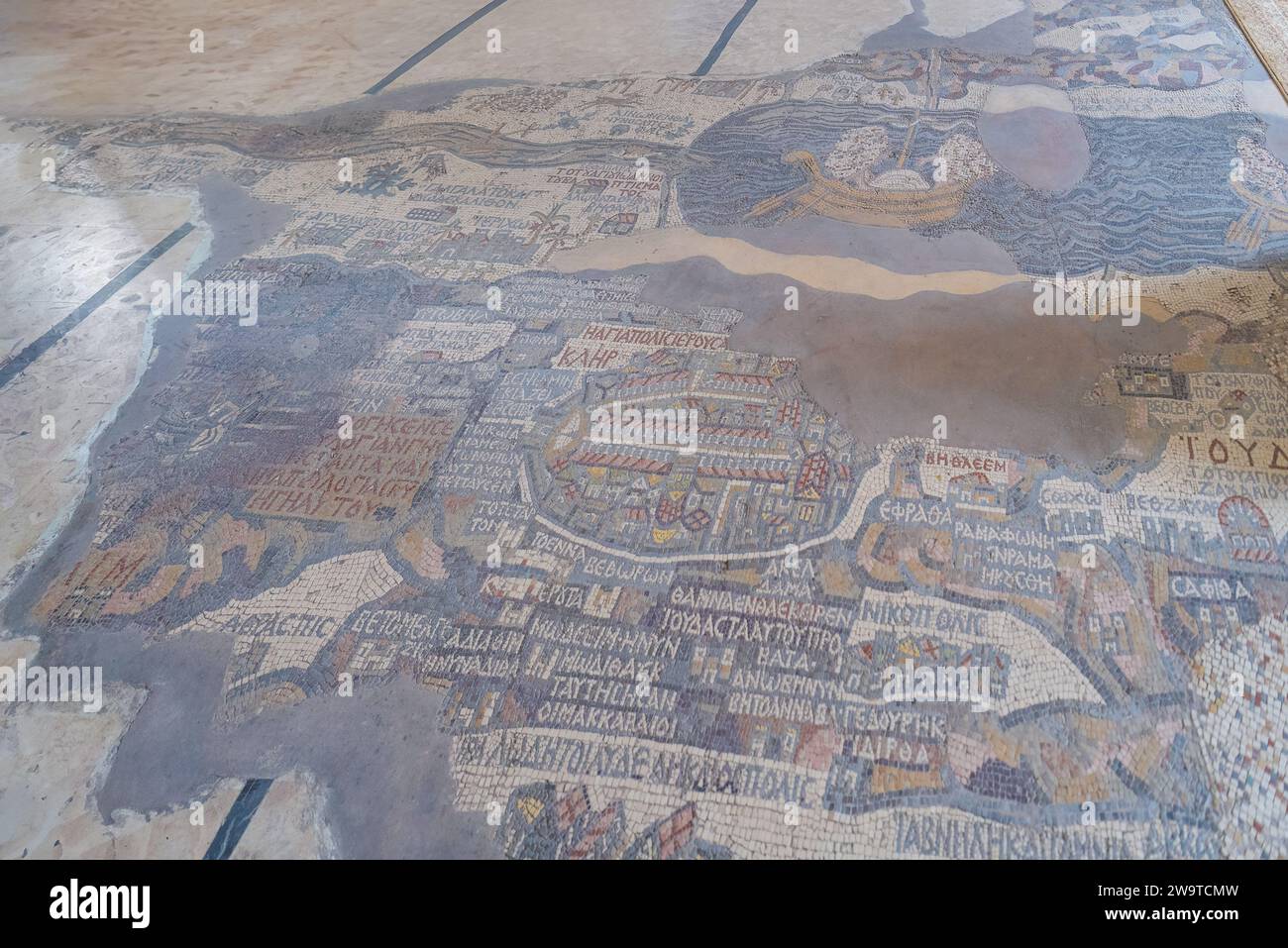 Die Mosaikkarte zeigt einen Teil des Nahen Ostens und enthält die älteste erhaltene 