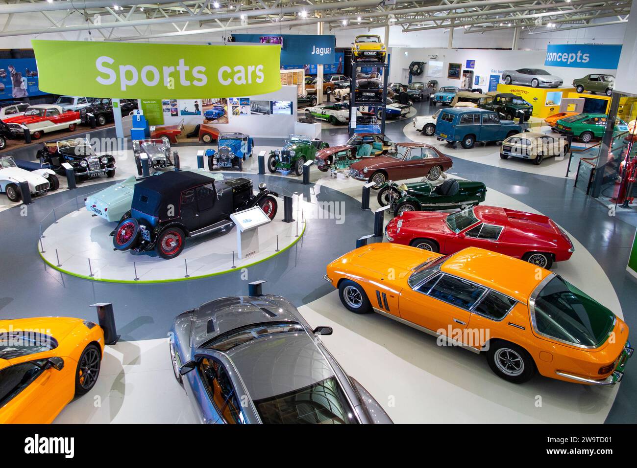Großbritannien, Warwickshire, Gaydon, British Motor Museum, Motorsport-Ausstellung von Sportwagen Stockfoto