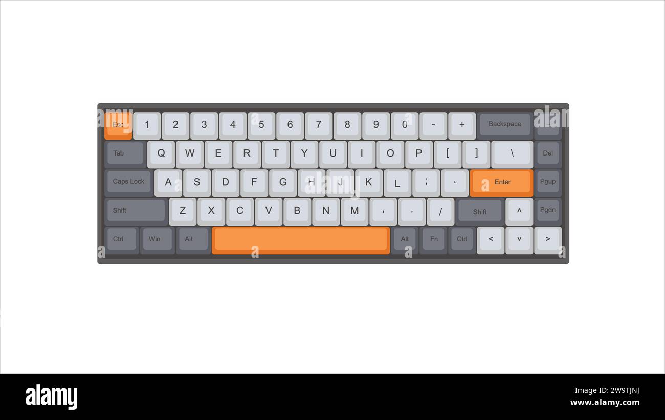 Vektor Mechanisches Tastaturspiel mit Retro Vintage PBT Keycaps 68% Layout mit isolierter transparenter Hintergrund Illustration Stockfoto