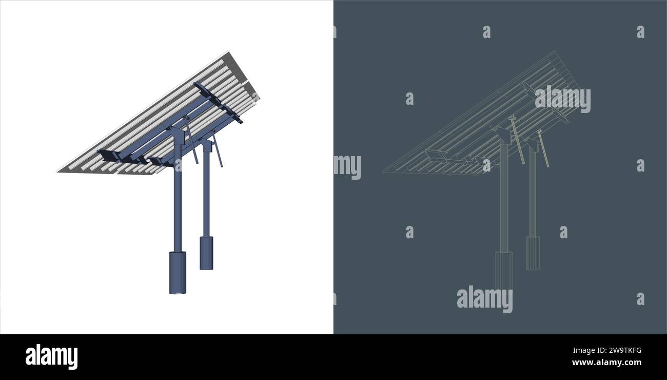 Solarmodul-Konzept. Line Blueprint Wire-Frame-Stil. Stock Vektor