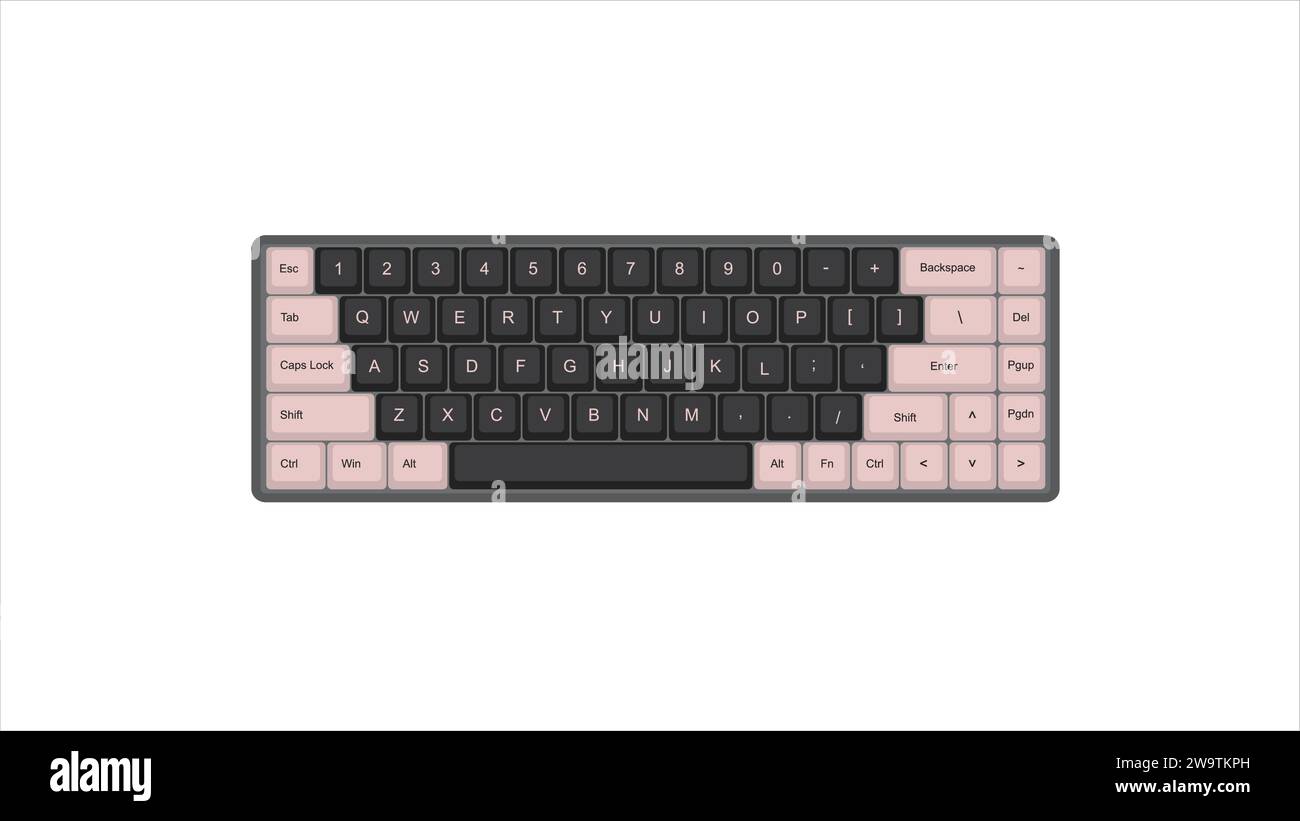 Vektor Mechanisches Tastaturspiel mit Retro Vintage PBT Keycaps 68% Layout mit isolierter transparenter Hintergrund Illustration Stock Vektor