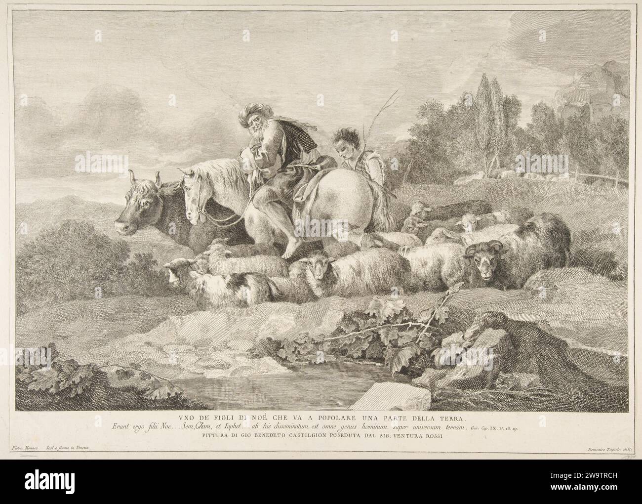 Einer der Söhne Noahs, der einen Teil der Erde bevölkert (UNO de figli di Noe che va a popolare una parte della terra) 1962 von Giovanni Domenico Tiepolo Stockfoto