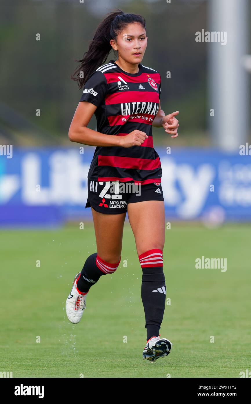 Sydney, Australien. Dezember 2023 30. Alexia Apostolakis von The Wanderers läuft am 30. Dezember 2023 in Sydney, Australien, um eine Ecke beim A-League Women RD10-Spiel zwischen Western Sydney Wanderers und Melbourne Victory zu nehmen Stockfoto