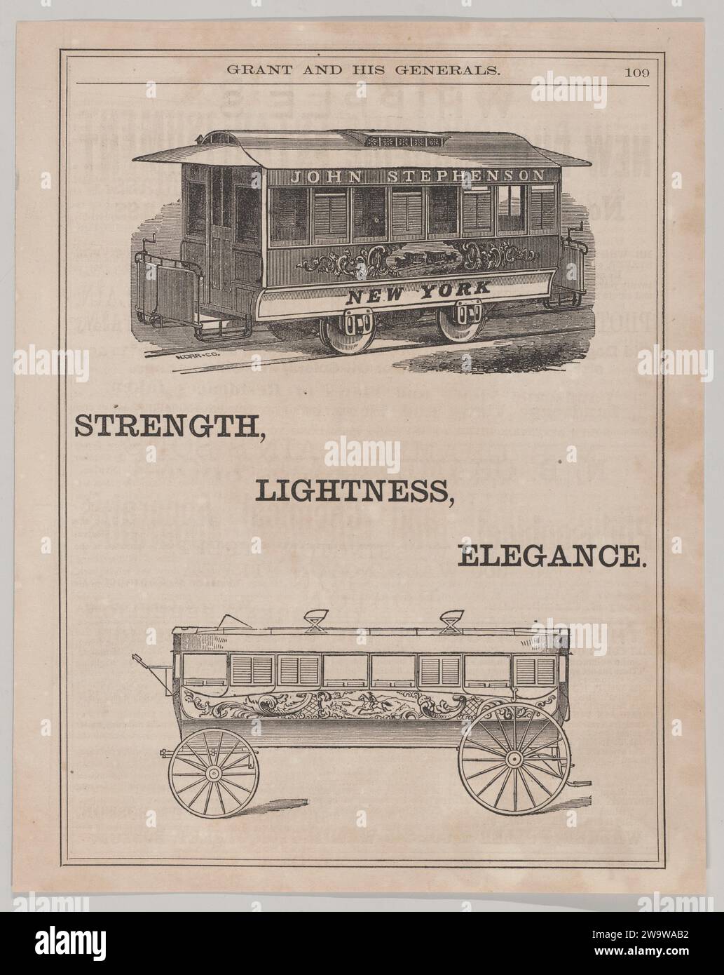 Werbung für Street Car und Omnibus von John Stephenson aus New York 2019 von John Durand III Stockfoto
