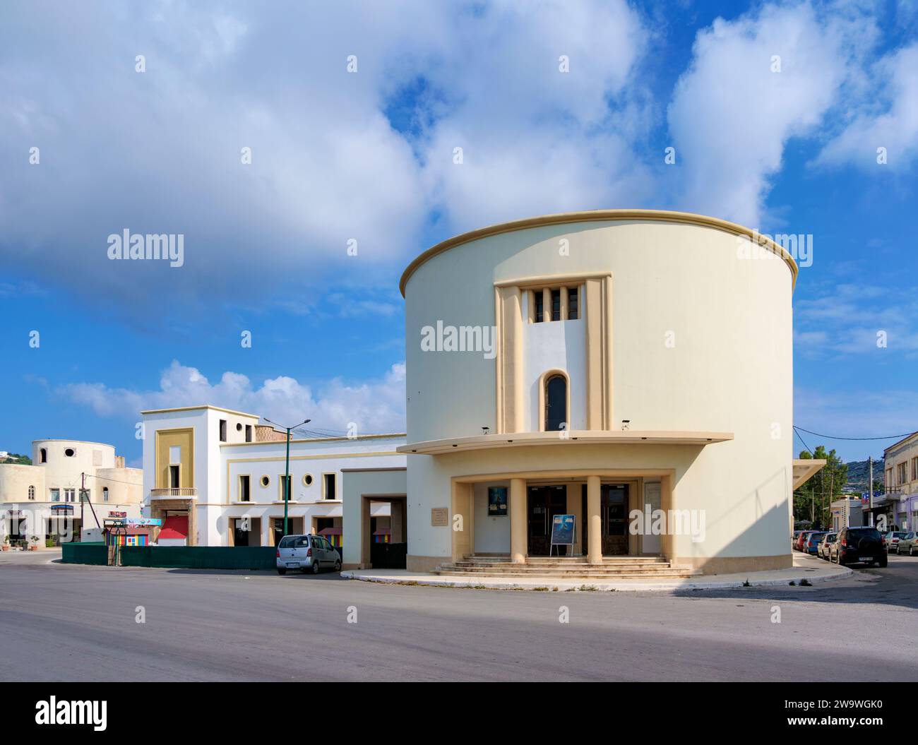 Kommunales Kino, Lakki-Stadt, Insel Leros, Dodekanese, Griechenland Stockfoto