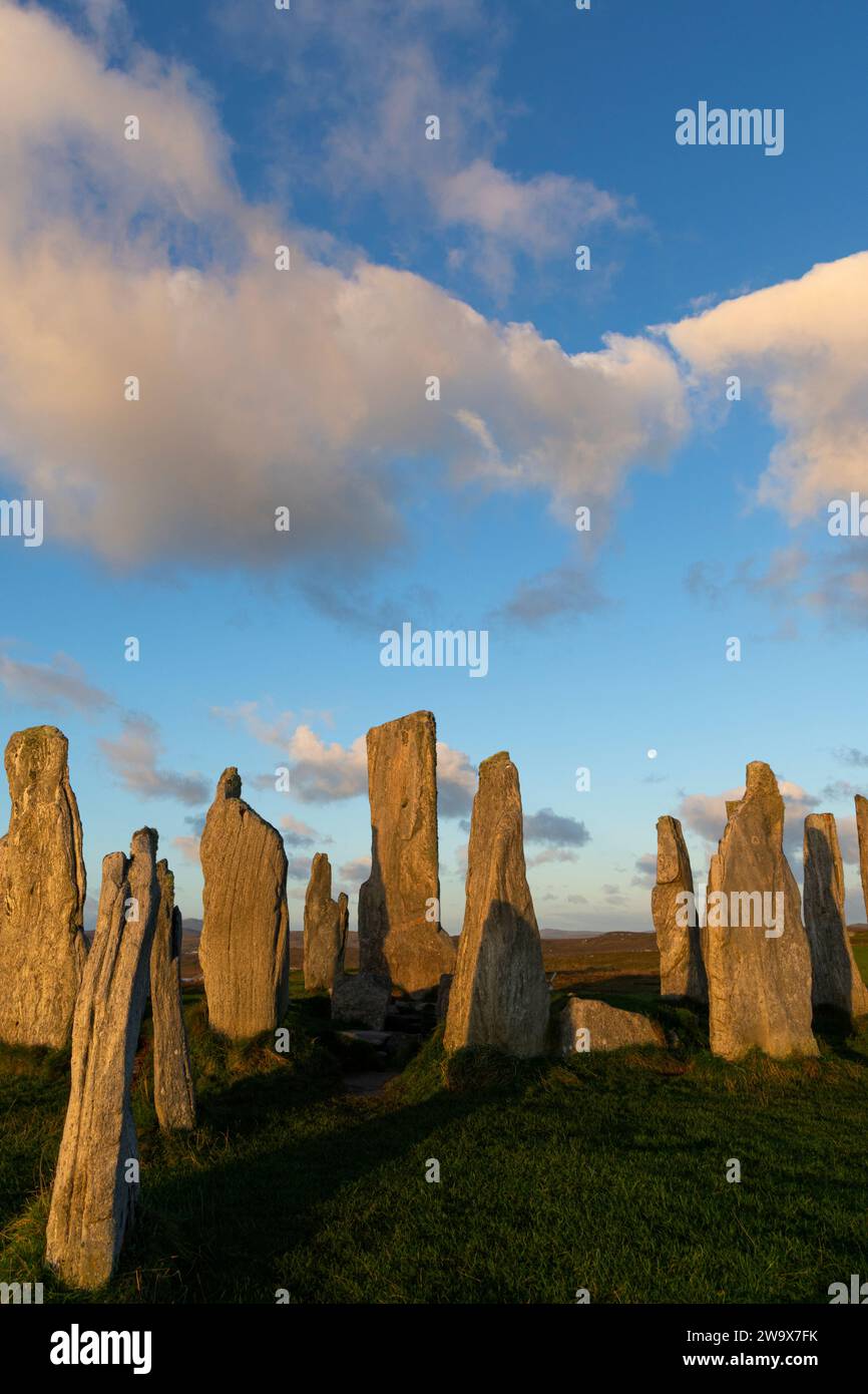 Die Calanais Standing Stones at Sunrise, Isle of Lewis, Äußere Hebriden, Schottland Stockfoto