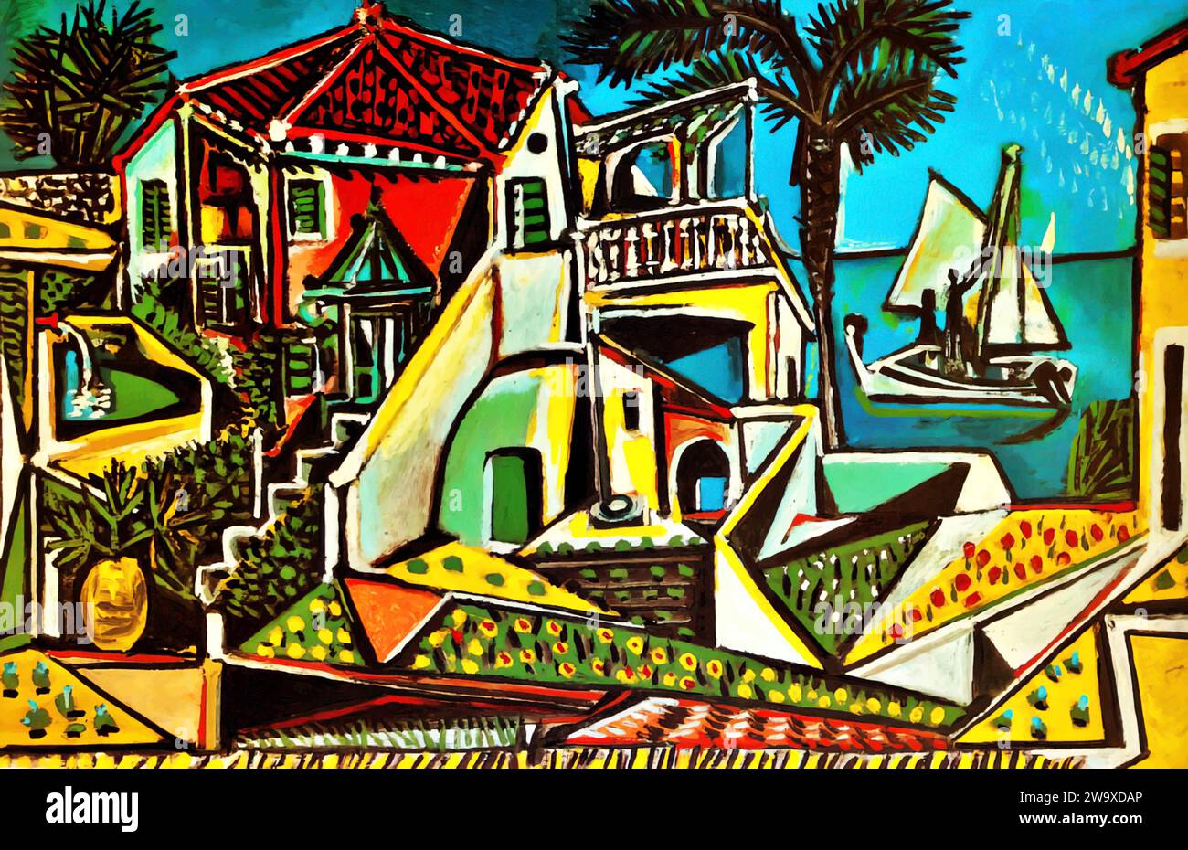 Die Landschaft am Mittelmeer, 1952 (Gemälde) von Picasso, Pablo (1881-1973) Spanisch. Stock Vektor