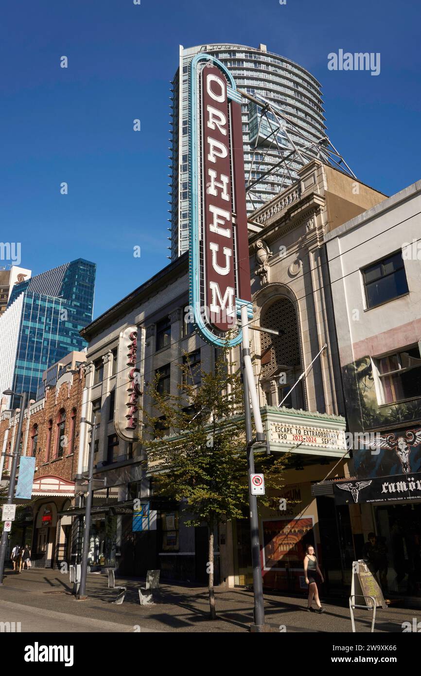 Das Orpheum Theater- und Musikzentrum in der Granville Street im Zentrum von Vancouver, BC, Cannda Stockfoto