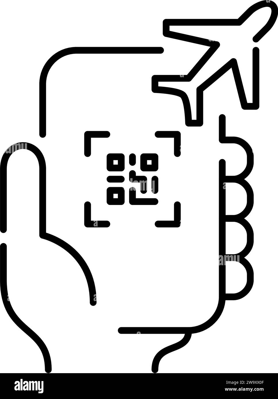 Mobile App für Flugtickets. QR-Code und Ebene. Symbol für perfekte Pixel Stock Vektor