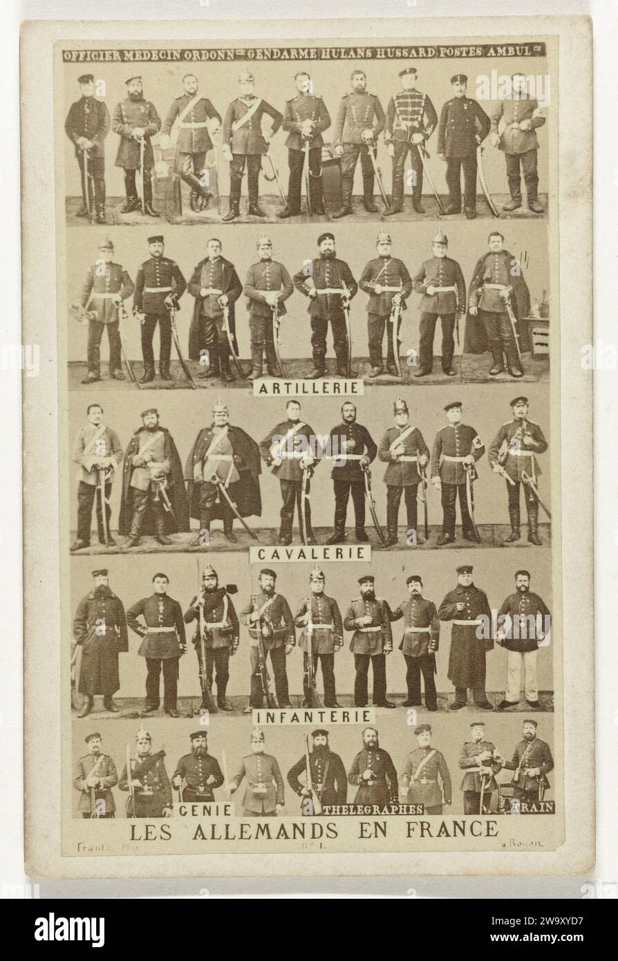 Sammlung (Mosaik) von Häuptern deutscher (preußischer) Soldaten zur Zeit des Deutsch-Französischen Krieges ('Les Allemands and France'), um 1870 - um 1871 Foto. Visitenkarte Frankreich Papier. Albumendruck mit Fotounterstützung Stockfoto