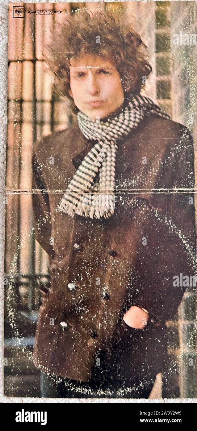 Vintage-Album-Cover, Portrait of Bob Dylan, Album „Blonde on Blonde“, 1966 (Kreditfotograf: Jerry Schatzberg) Stockfoto