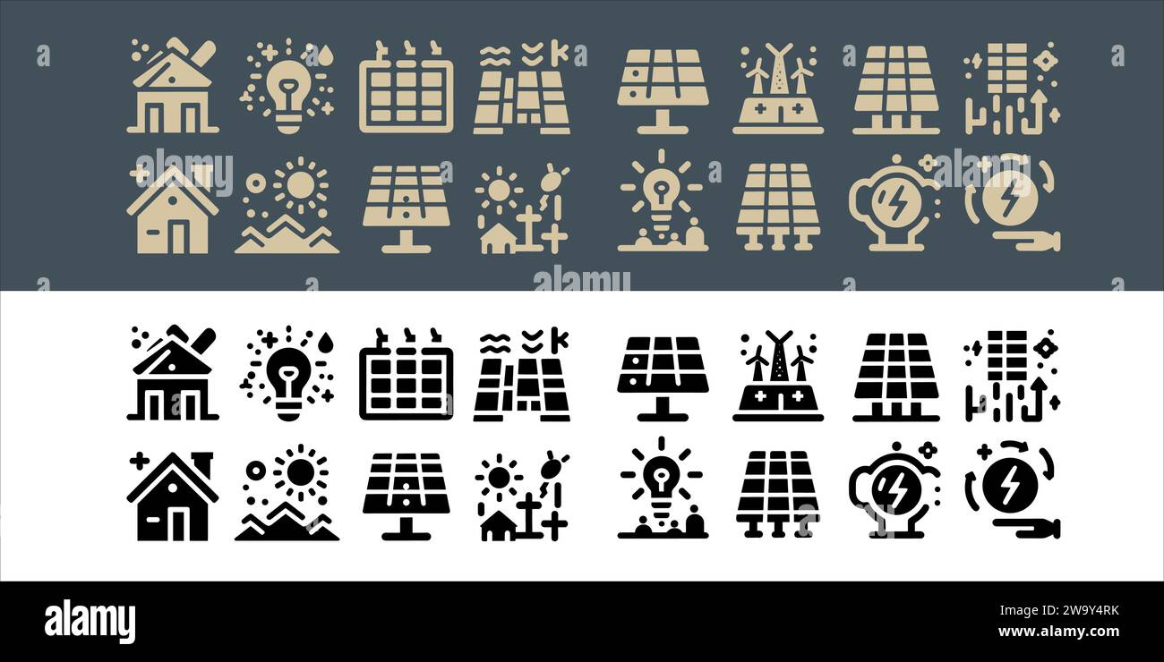 Vektor-Set-Liniensymbole der Sammlung von Solarpaneelen in transparentem Hintergrund Stock Vektor