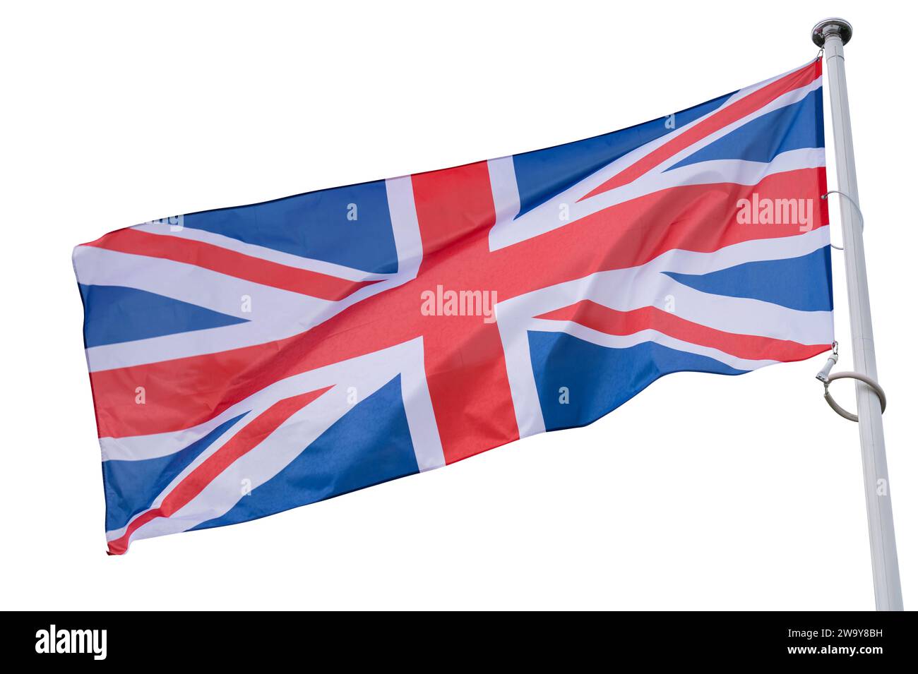 Britische Flagge flattert im Wind. Staatssymbol des Vereinigten Königreichs Stockfoto