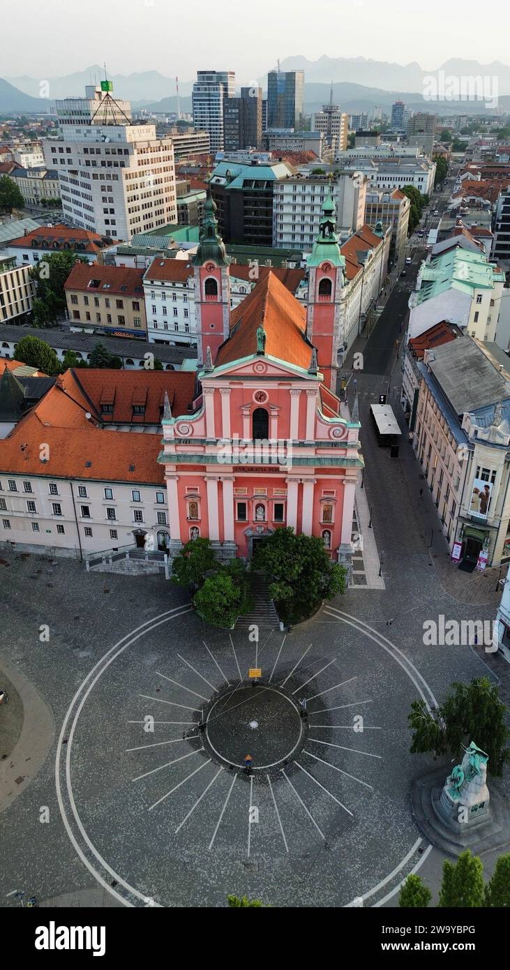 Drohnenfoto Verkündigung Franziskanerkirche Ljubljana Slowenien Europa Stockfoto