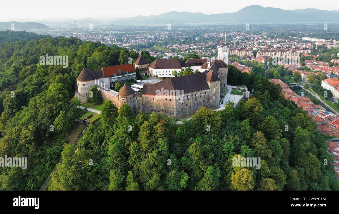 Drohnenfoto Burg Ljubljana Slowenien Europa Stockfoto
