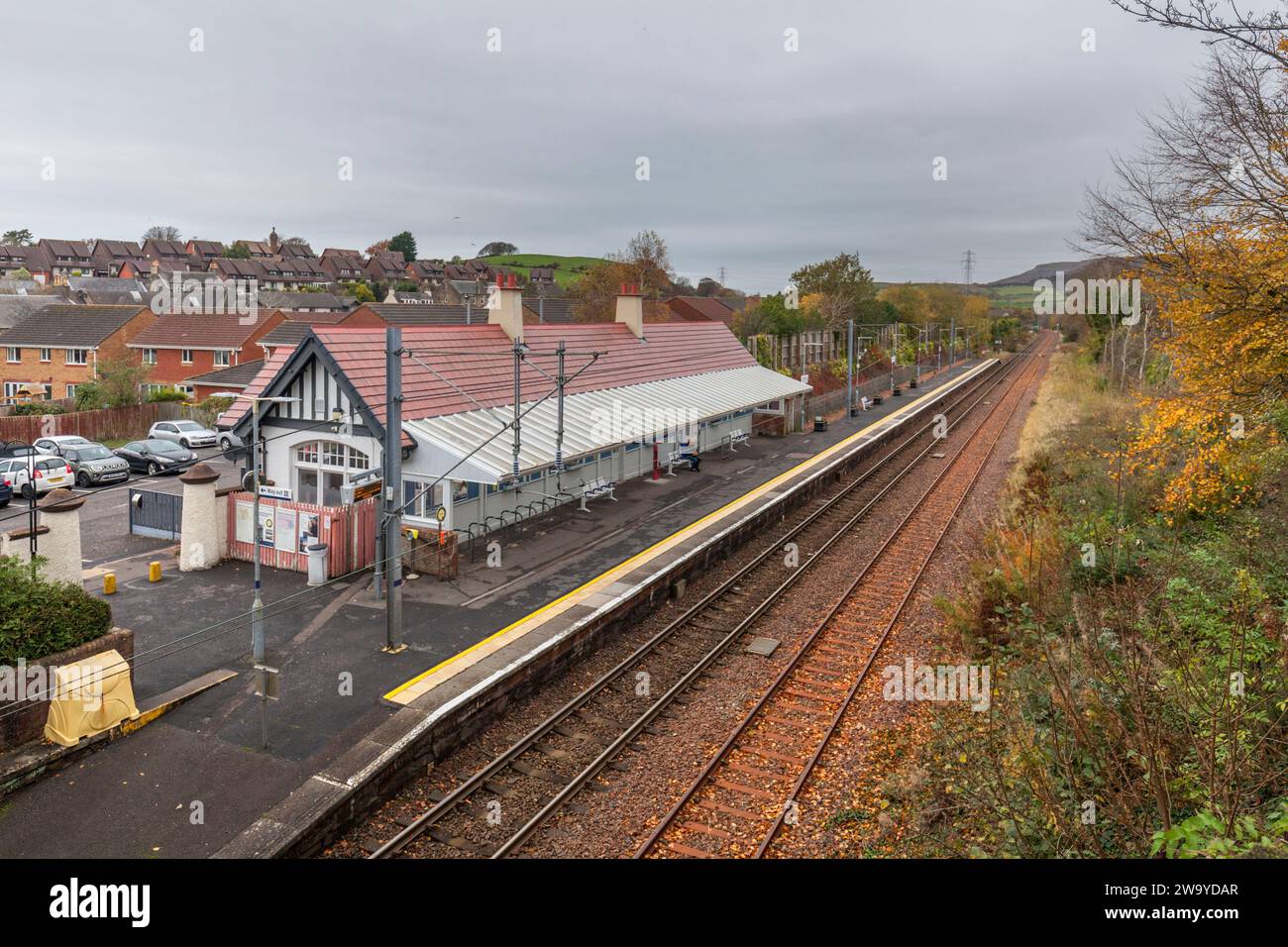 Bahnhof West Kilbride, Ayrshire, Schottland, Großbritannien ohne Passagiere oder Personen Stockfoto