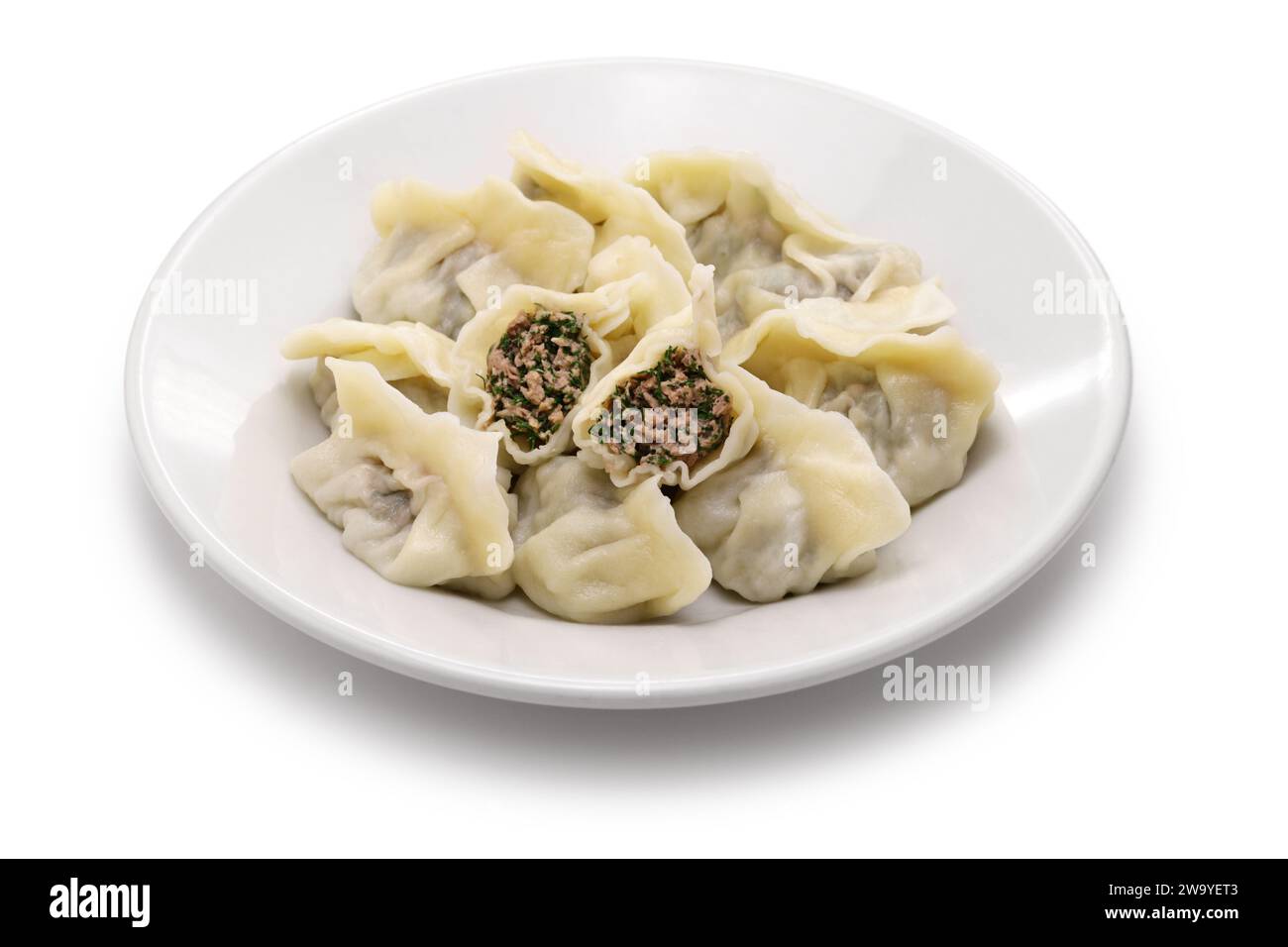 Hausgemachte Lamm- und Fenchelknödel ( Jiaozi ), chinesisches Peking Stockfoto