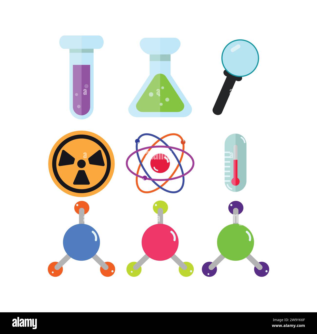 Symbole für Wissenschaft und Chemie, Vektorvorlage Stock Vektor