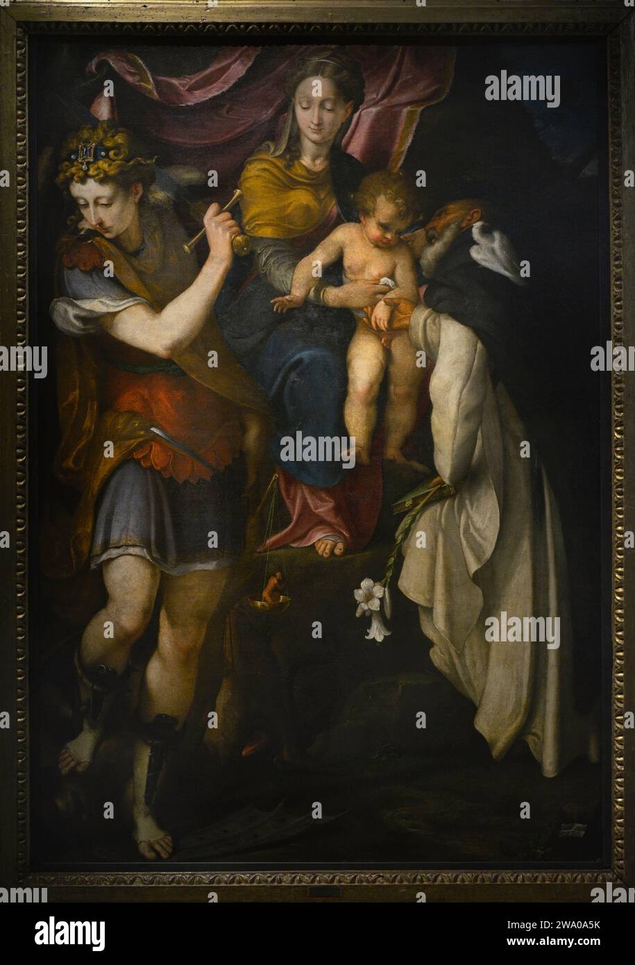 Camillo Boccaccino (1504/1505-1546). Italienischer Maler. Madonna und Kind, der Heilige Erzengel Michael und der selige Ambrogio Sansedoni, CA. 1520-1540. Öl auf Leinwand. Von der Kirche San Domenico, Cremona. Museo Civico Ala Ponzone. Cremona Italien. Stockfoto
