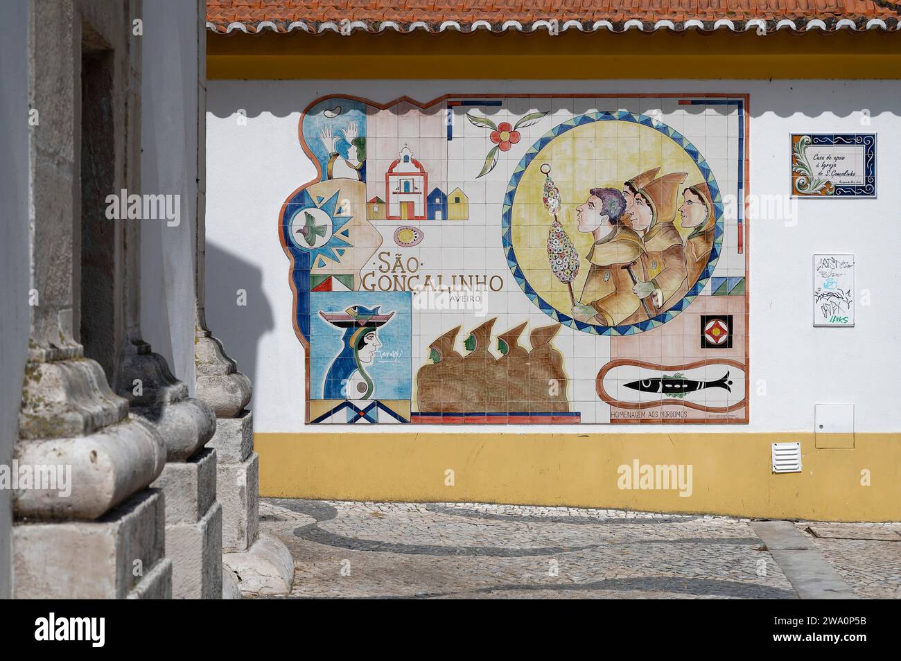 Wandmosaik, Largo de Sao Goncalinho, Aveiro, Portugal, Europa Stockfoto