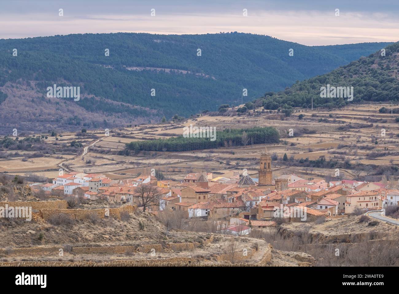 La Iglesuela del Cid ist ein Wahrzeichen in der spanischen Provinz Teruel. Stockfoto