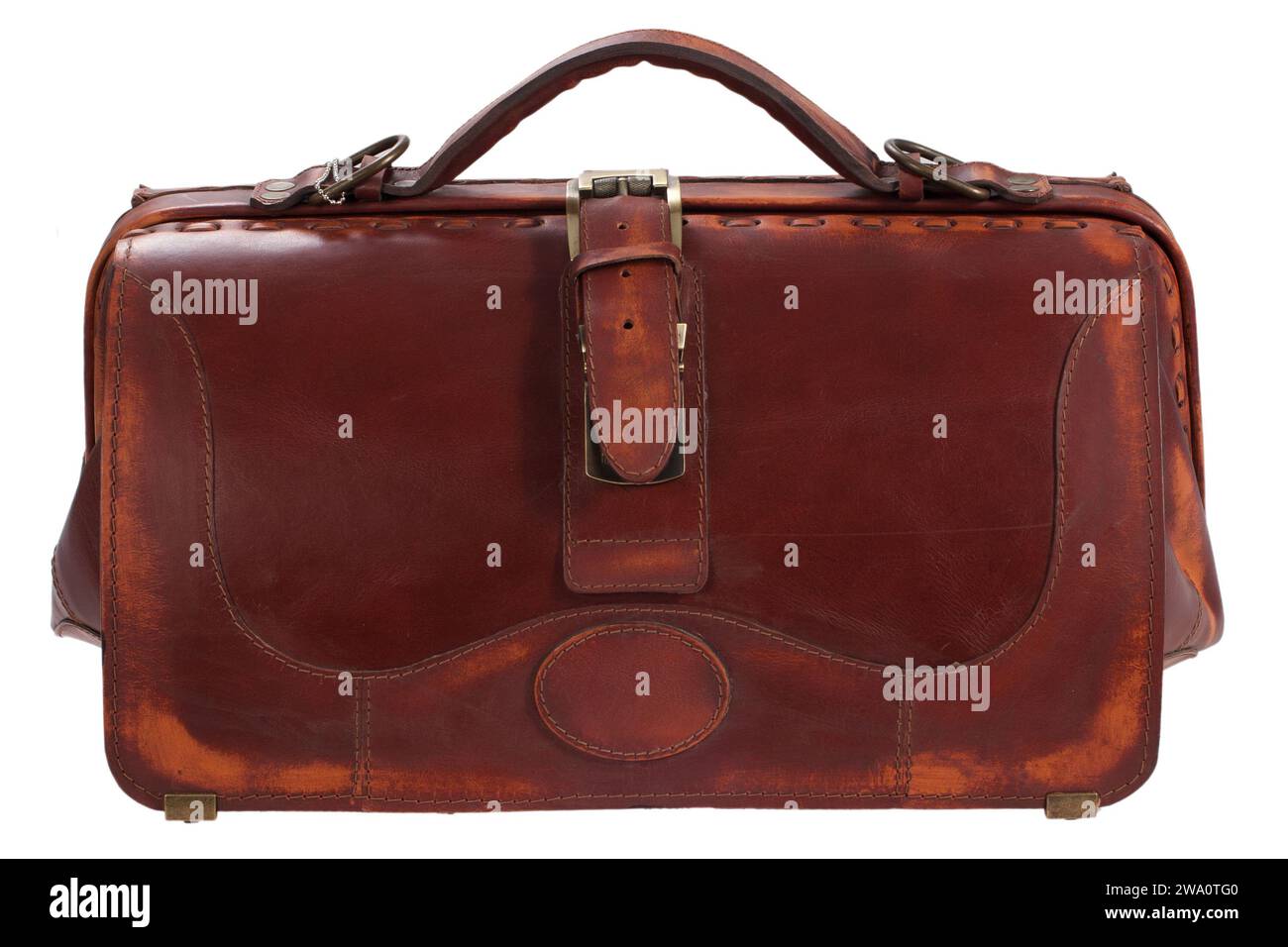 Retro Vintage Leder Teppichbeutel isoliert auf weißem Hintergrund Stockfoto