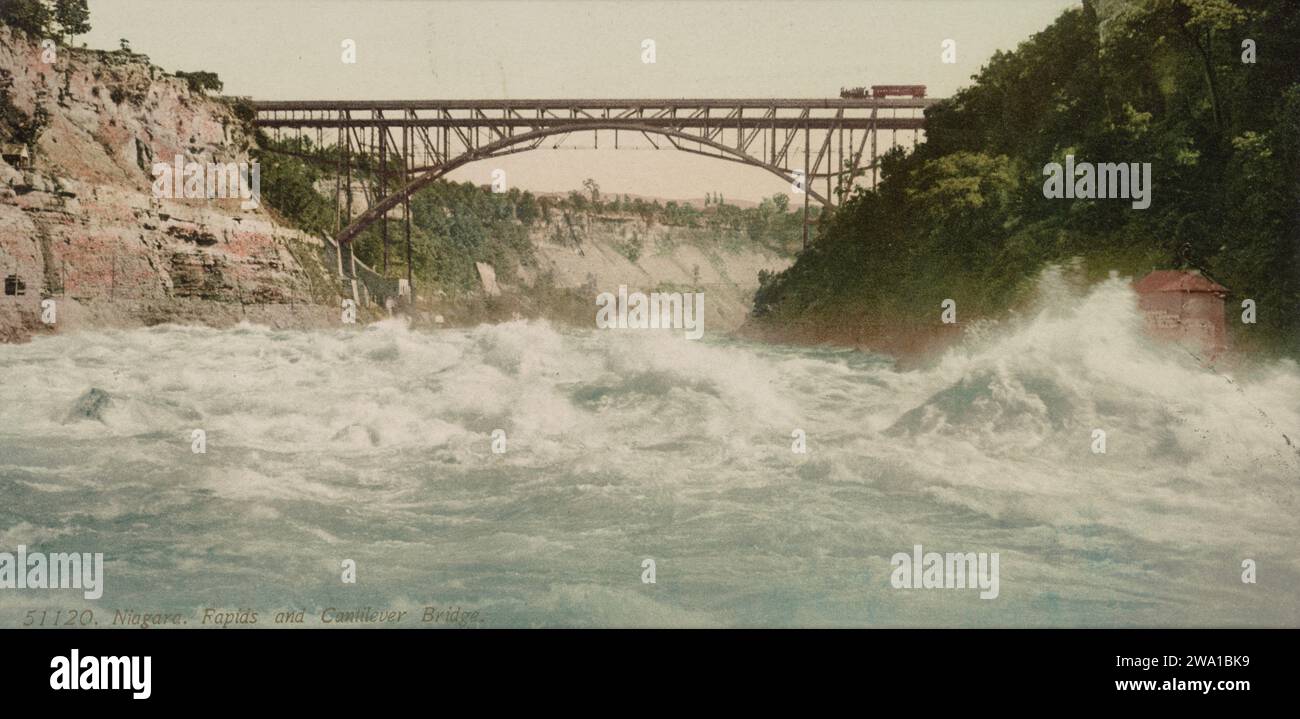 Whirlpool Rapids und Honeymoon Bridge, Niagara River, Niagara, New York 1900. Stockfoto