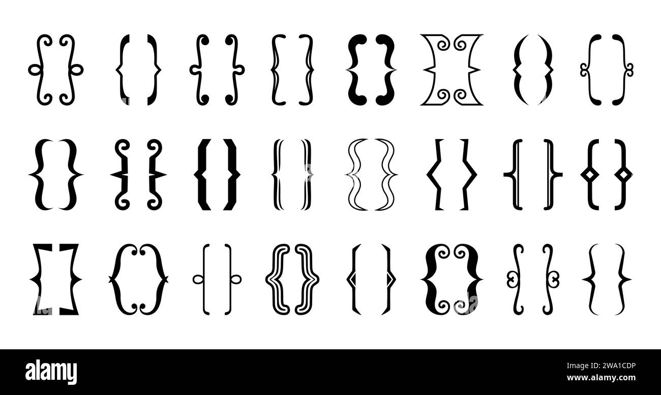 Klammern in Klammern. Lockig und quadratisch, runder Rahmen. Satzzeichen, die zusätzliche Informationen in einem Satz einschließen und eine Klarstellung oder Trennung in schriftlicher Kommunikation ermöglichen Stock Vektor
