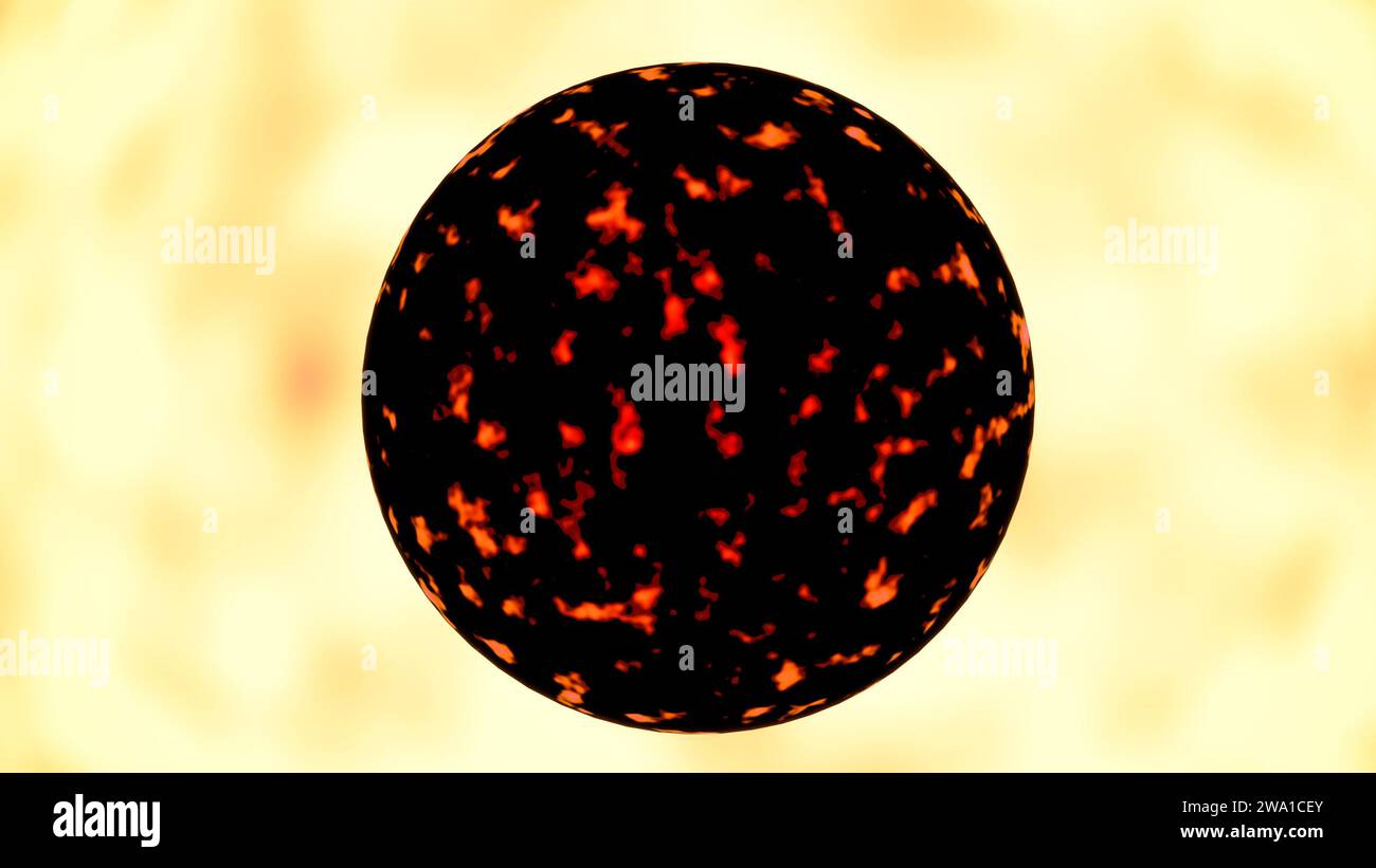 3D-Darstellung 55 Cancri e oder 55 Cnc e, oder Janssen ist ein Exoplanet in der Umlaufbahn seiner Sonne Stockfoto