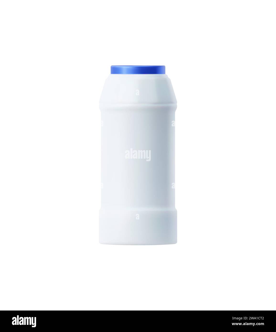 Modell der Kunststoffflasche mit Reinigungsmittel und sauberem Produkt. Isoliertes realistisches 3D-Vektorröhrengehäuse mit sicherer blauer Kappe, leicht zu greifender Form und klarer Beschriftung für Wäschelösungen und Komfort Stock Vektor