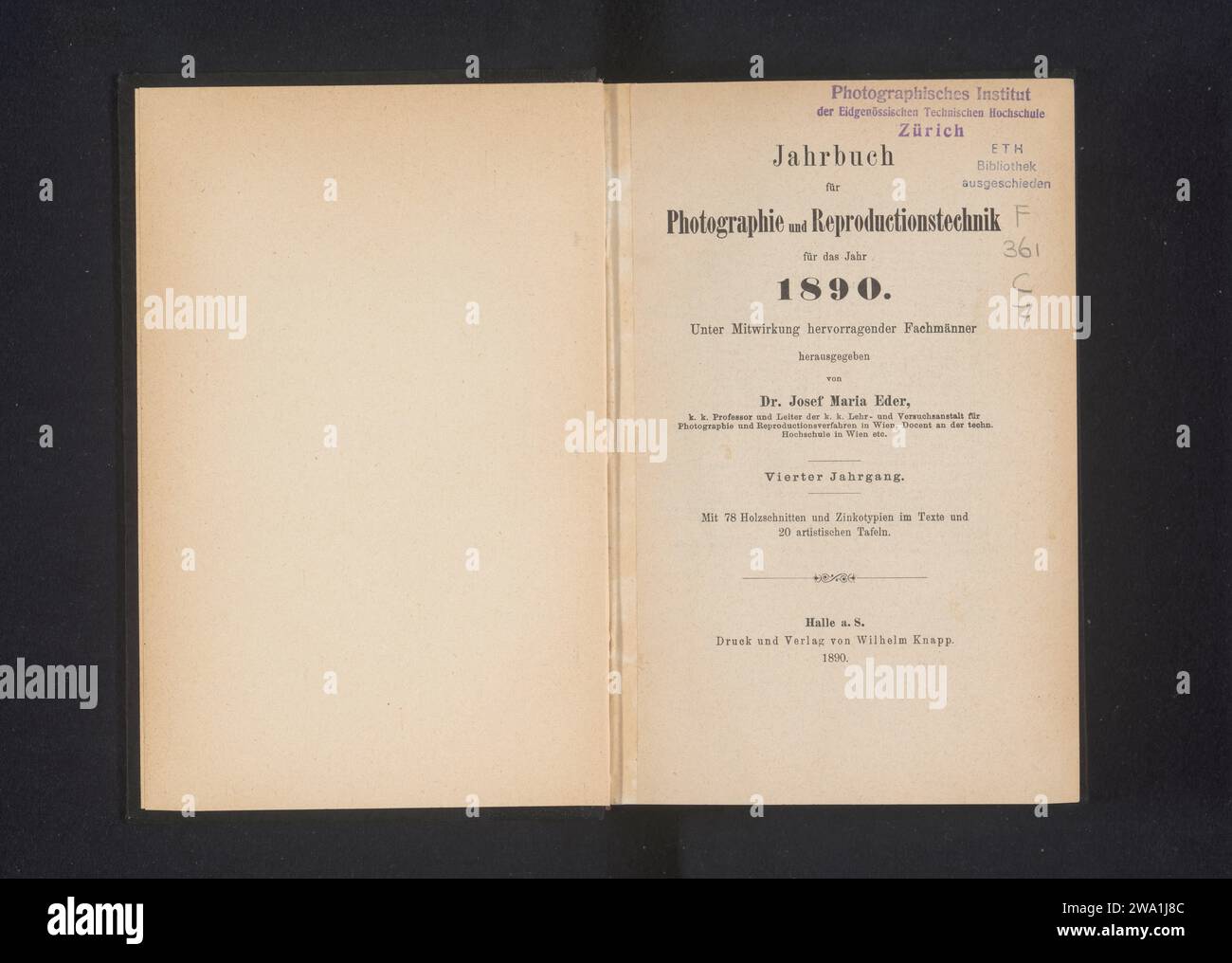 Jahrbuch für Fotografie und Reproduktionstechnik, Wilhelm knapp, 1890 Buch Hall auf der Saalezeitung. Leinen-(Material-)Druck/Kollotyp/Photolithographie Stockfoto