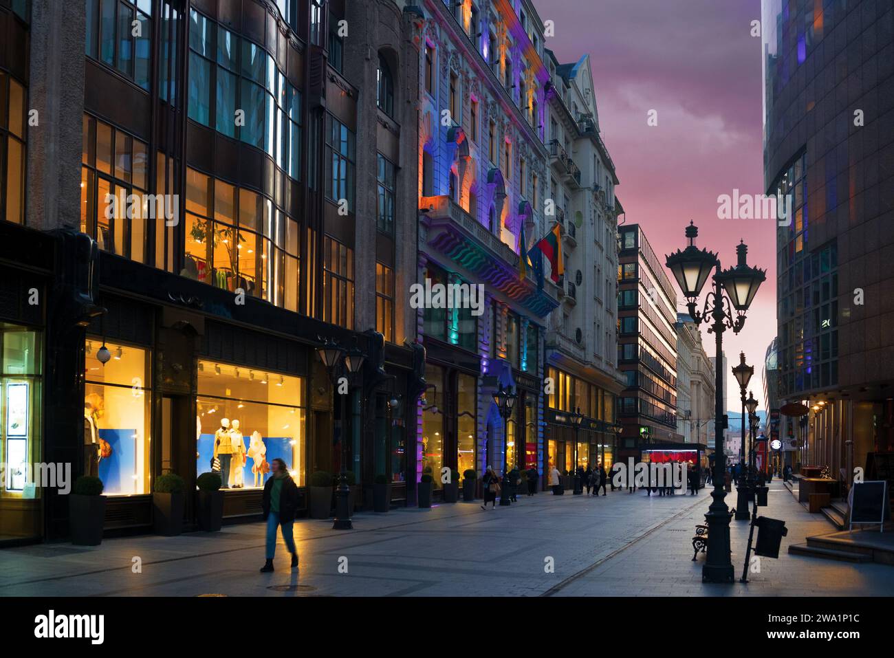 Einkaufsstraße in Budapest in der Nacht Stockfoto
