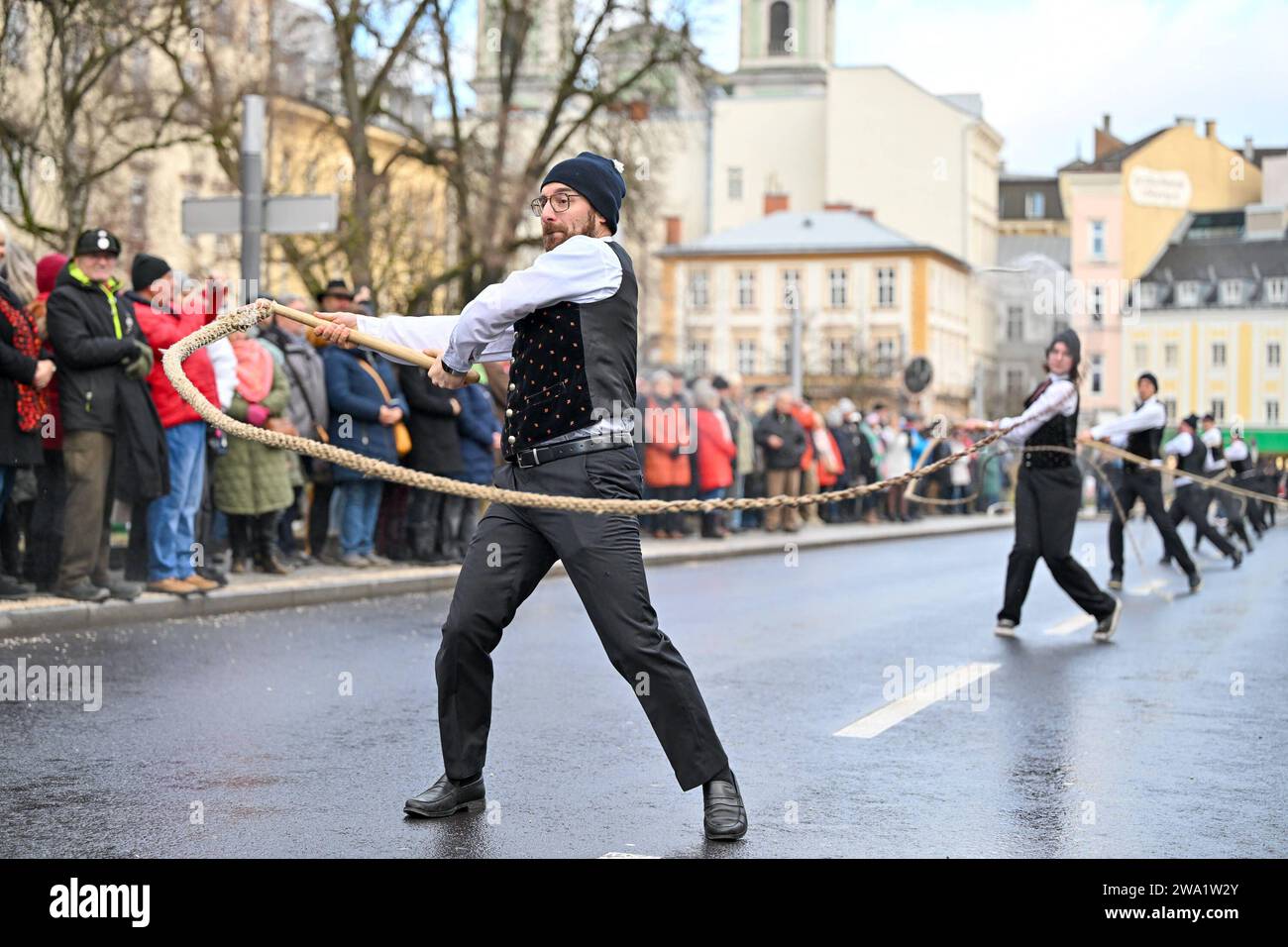 Neujahrschnalzen, Aperschnalzen 2024, 01.01.2024, Promenade Linz, AUT