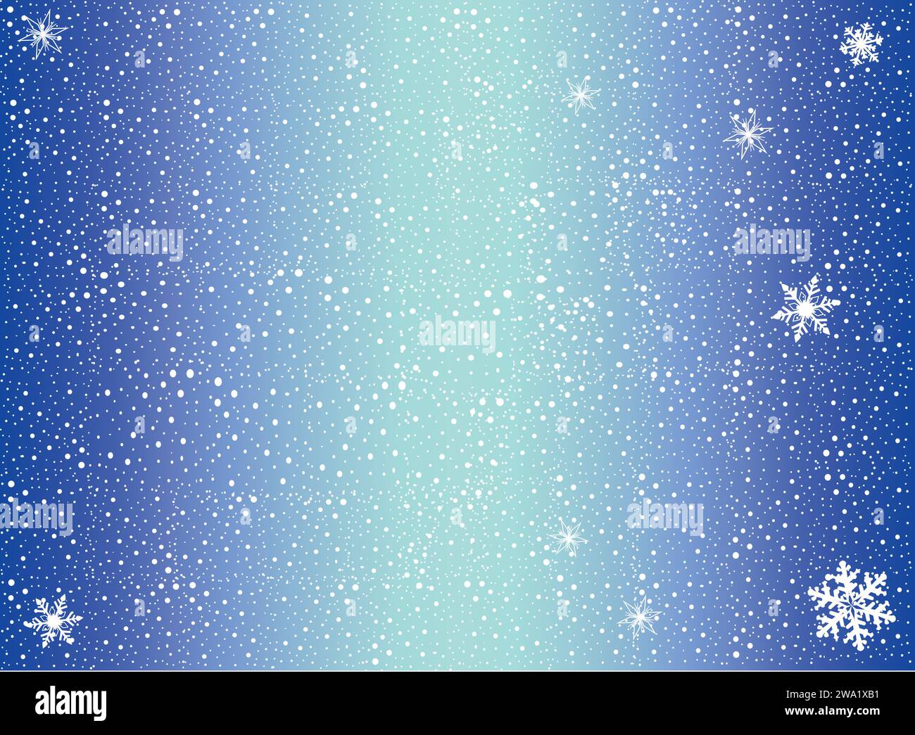 Blauer winterlicher Stil im Vordergrund mit Schneeflocken auf blauem Hintergrund Stock Vektor
