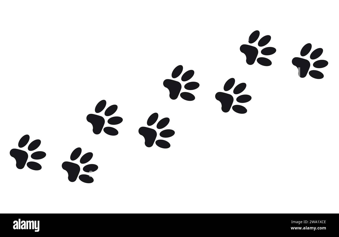 Eine Reihe von Hundepfoten-Abdrücken in Schwarz isoliert auf weiß Stock Vektor