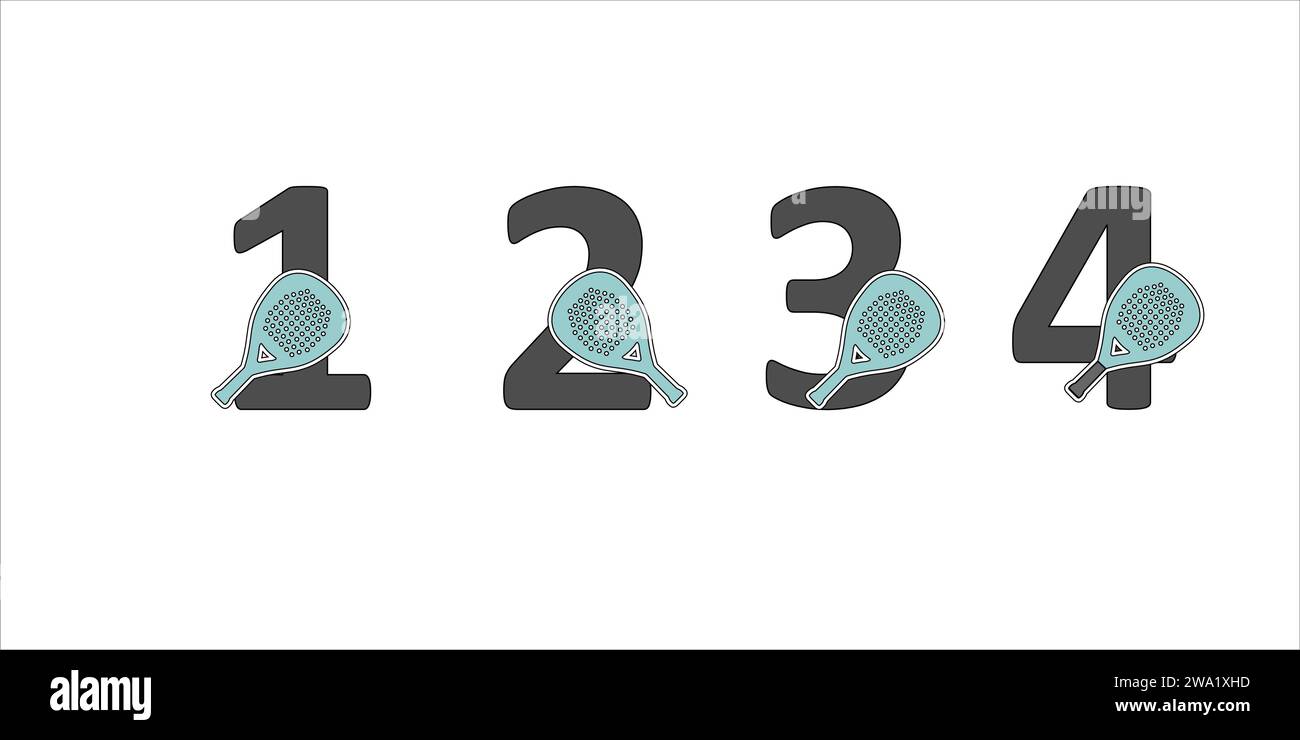 Vektornummern padeln in ein Set 1 2 3 4 mit dem Schläger auf der Seite Stock Vektor